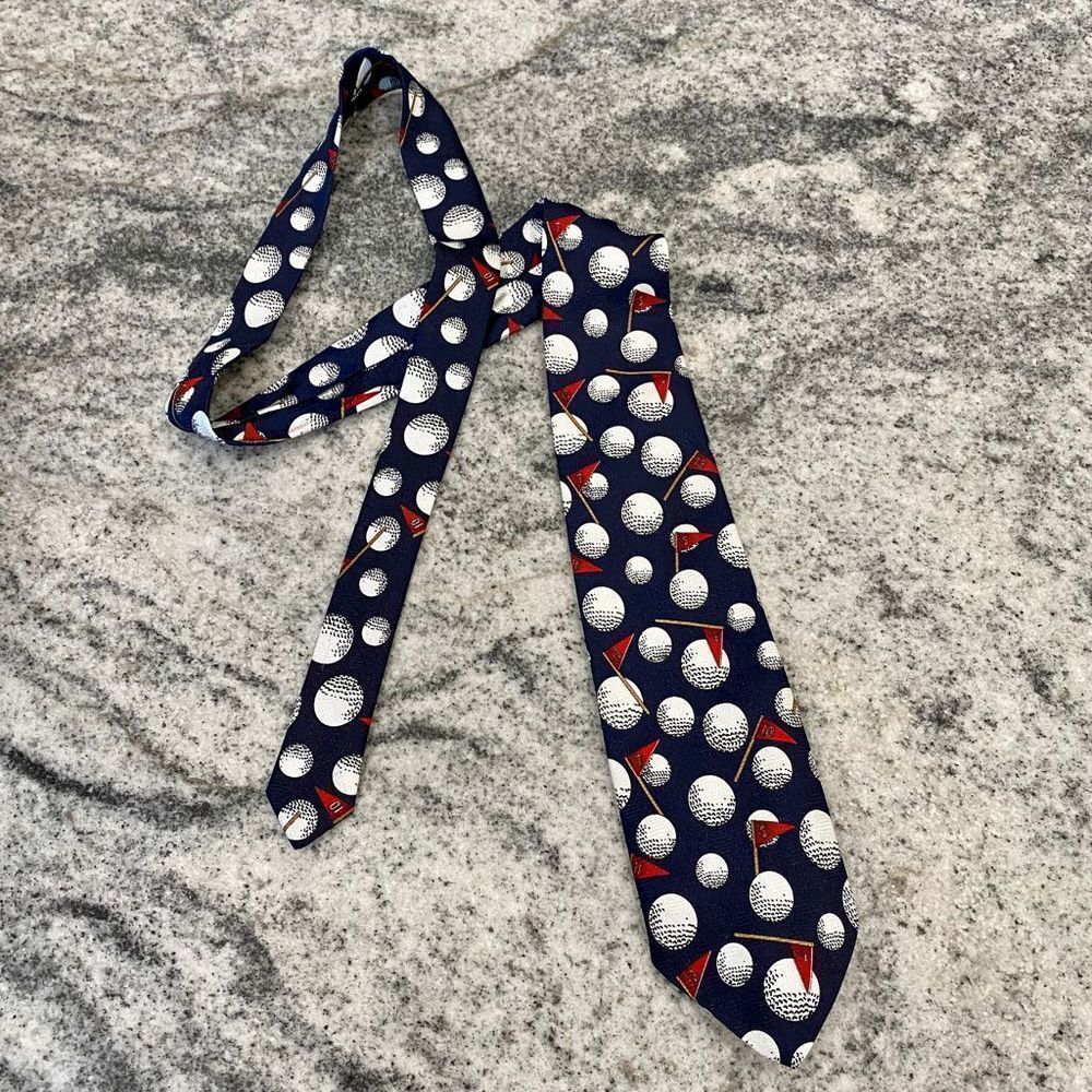 Vintage Golf Golfer Golfballs & Flags Fun Dress Tie Father’s Day Gift